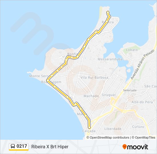 Mapa da linha 0217 de ônibus