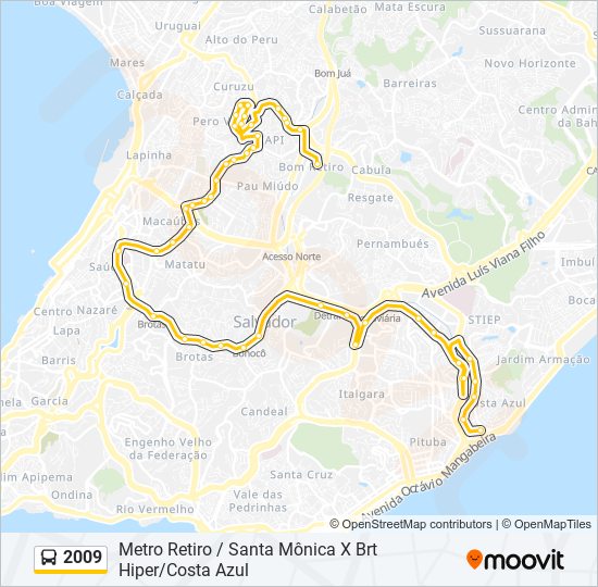 Mapa da linha 2009 de ônibus