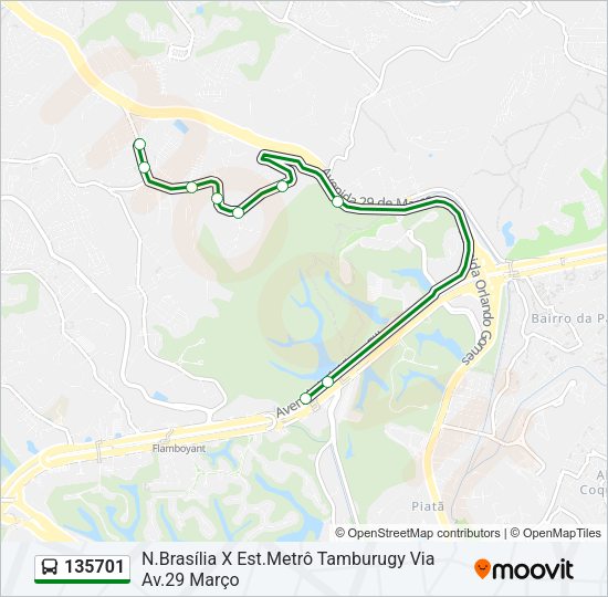 Mapa da linha 135701 de ônibus