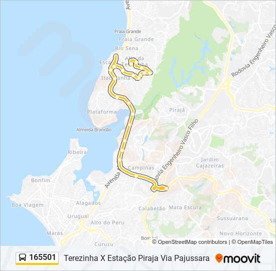 Mapa da linha 165501 de ônibus