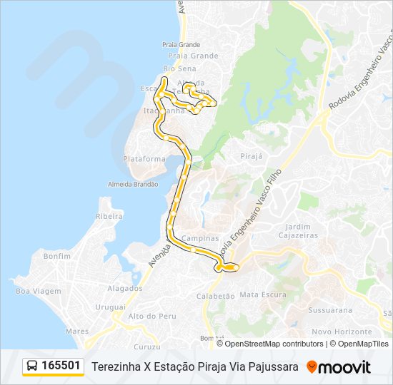 Mapa da linha 165501 de ônibus