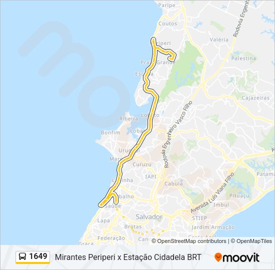 Mapa da linha 1649 de ônibus