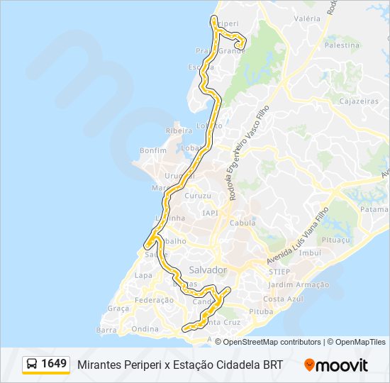 Mapa da linha 1649 de ônibus