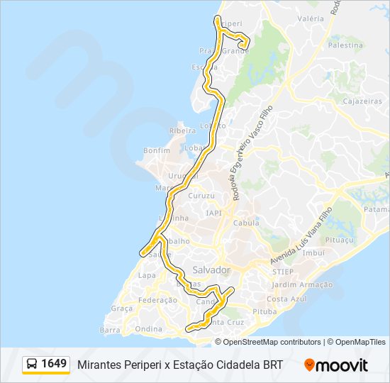 Mapa da linha 1649 de ônibus