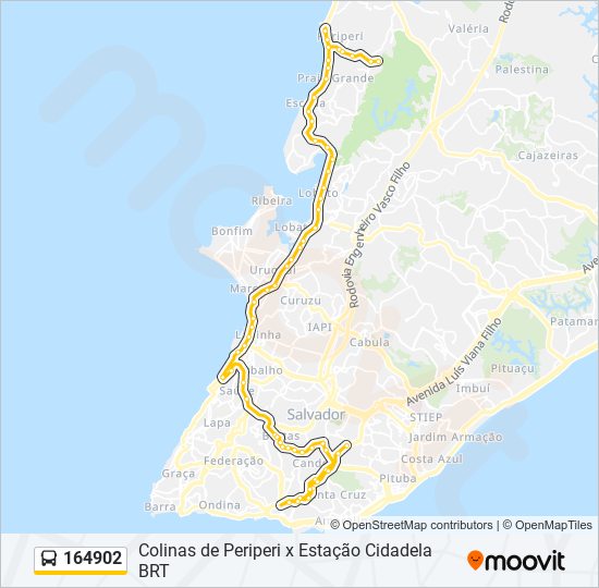 Mapa da linha 164902 de ônibus