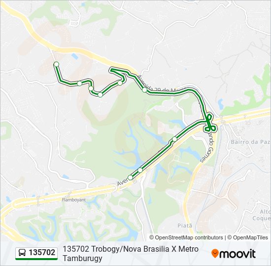 Mapa da linha 135702 de ônibus