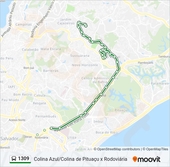 Mapa da linha 1309 de ônibus