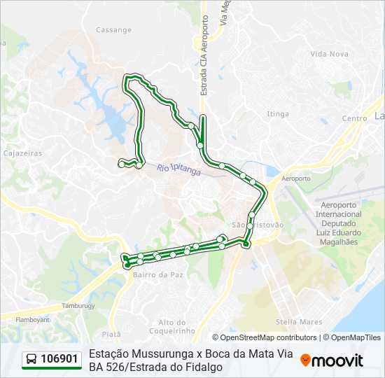 Mapa da linha 106901 de ônibus