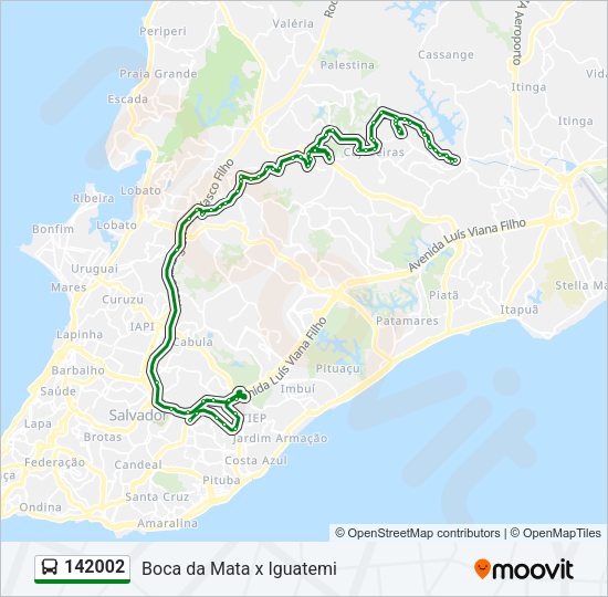 Mapa da linha 142002 de ônibus