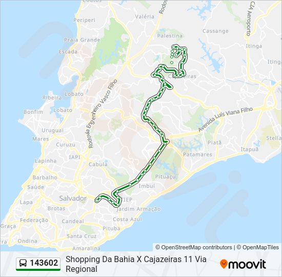 Mapa da linha 143602 de ônibus