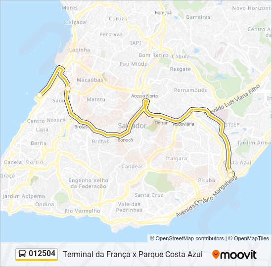 Rota da linha 012504: horários, paradas e mapas - Terminhal Da França X  Parque Costa Azul (Atualizado)