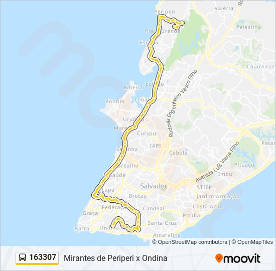 Mapa da linha 163307 de ônibus