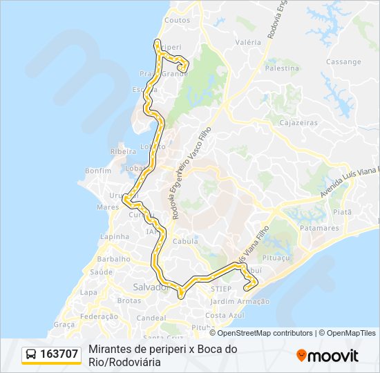 Mapa da linha 163707 de ônibus