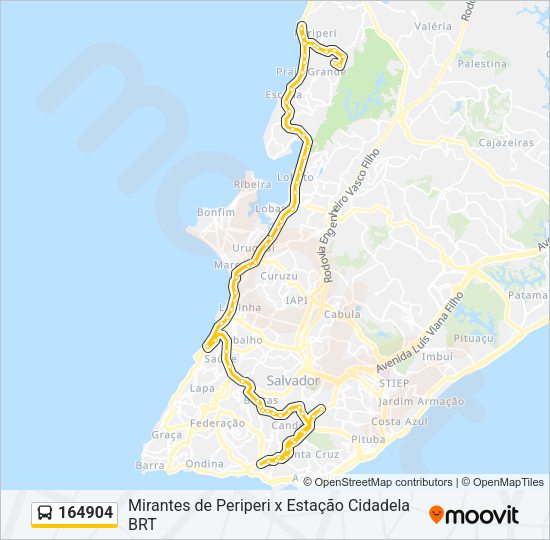 Mapa da linha 164904 de ônibus
