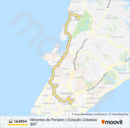 Mapa da linha 164904 de ônibus