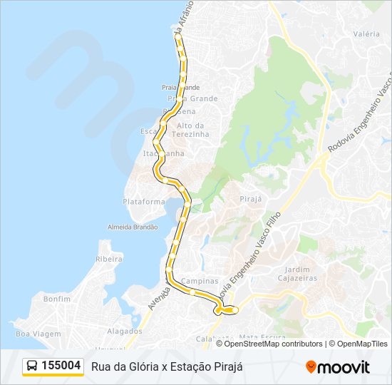 Mapa da linha 155004 de ônibus