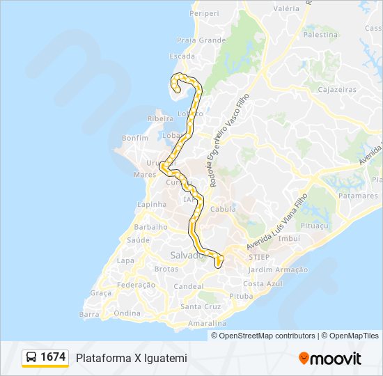 Mapa da linha 1674 de ônibus