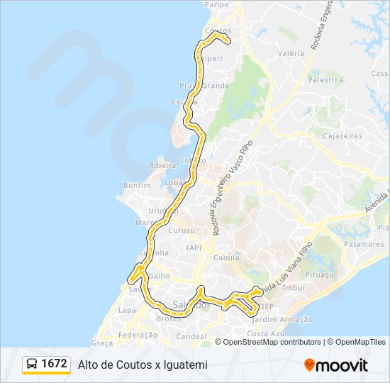 Mapa da linha 1672 de ônibus