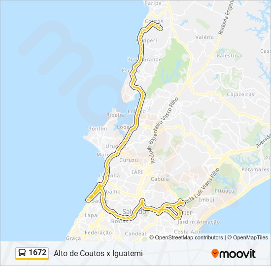 Mapa da linha 1672 de ônibus