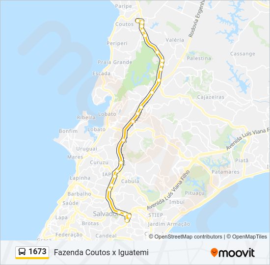 Mapa da linha 1673 de ônibus