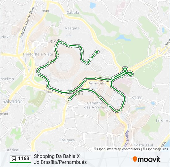 Mapa da linha 1163 de ônibus
