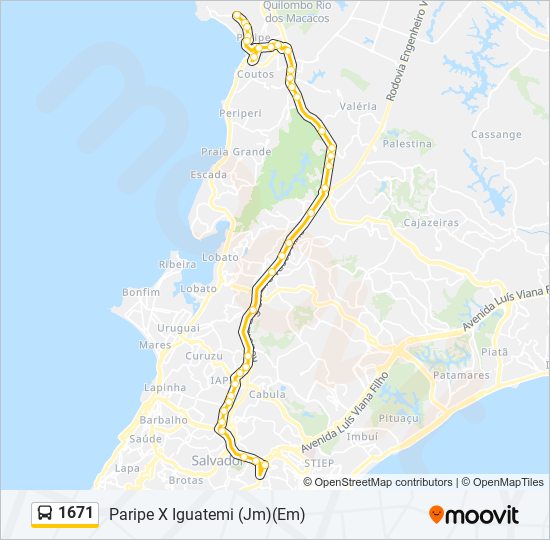 Mapa da linha 1671 de ônibus