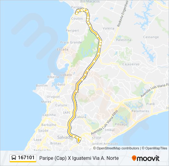 Mapa da linha 167101 de ônibus