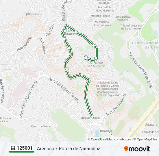 Mapa da linha 125001 de ônibus