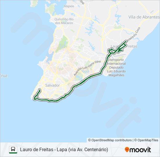 846.URB LAURO DE FREITAS - LAPA (VIA AV. CENTENÁRIO) bus Line Map