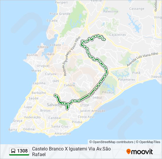 Mapa da linha 1308 de ônibus