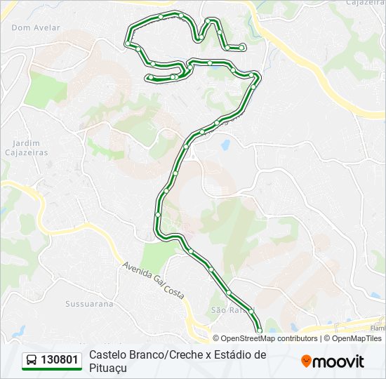 Mapa da linha 130801 de ônibus