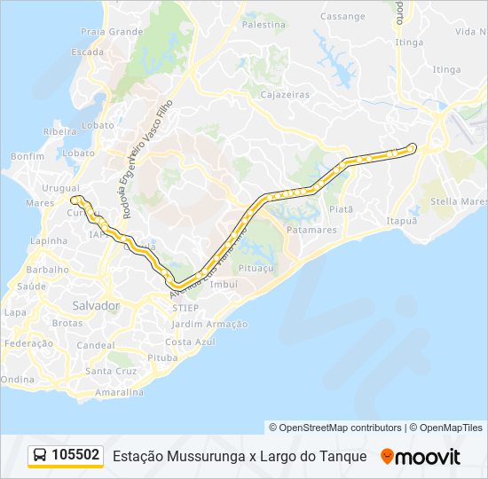 Mapa da linha 105502 de ônibus