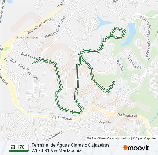 Mapa da linha 1701 de ônibus