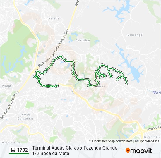 Mapa da linha 1702 de ônibus