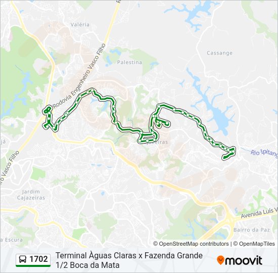 Mapa da linha 1702 de ônibus