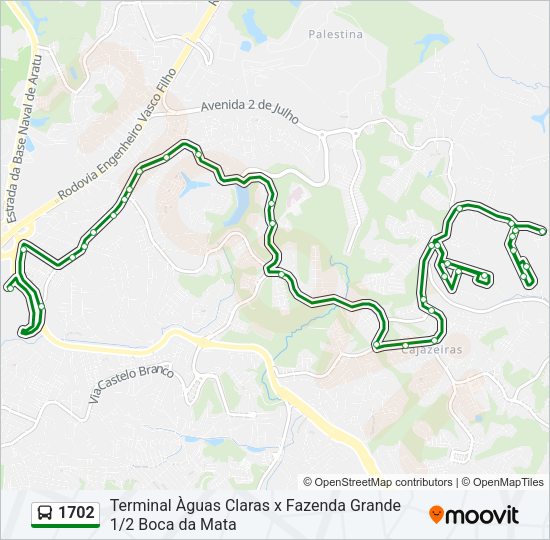 Mapa da linha 1702 de ônibus