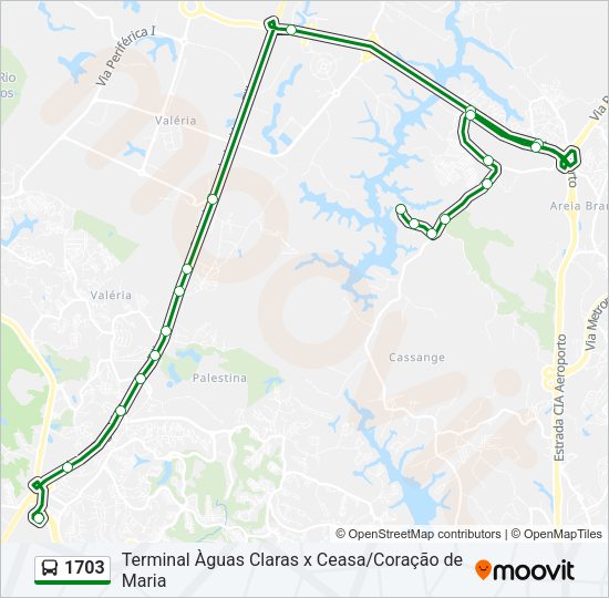 Mapa da linha 1703 de ônibus