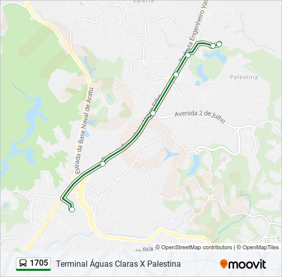 Mapa da linha 1705 de ônibus