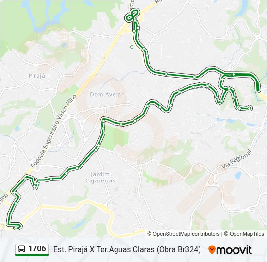 Mapa da linha 1706 de ônibus