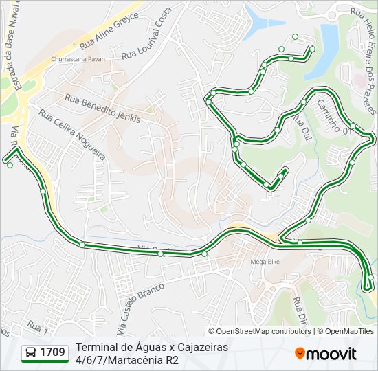 Mapa da linha 1709 de ônibus