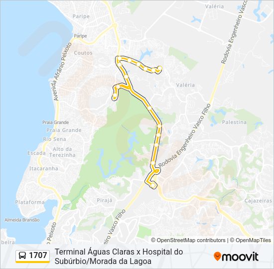 Mapa da linha 1707 de ônibus