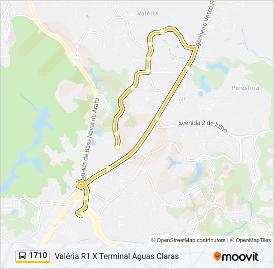 Mapa da linha 1710 de ônibus