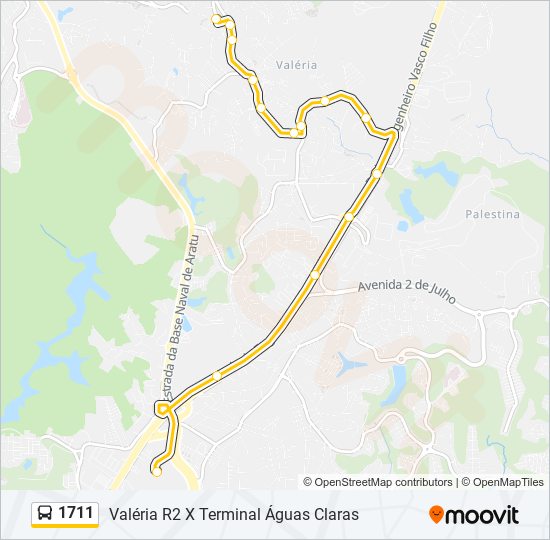 Mapa da linha 1711 de ônibus