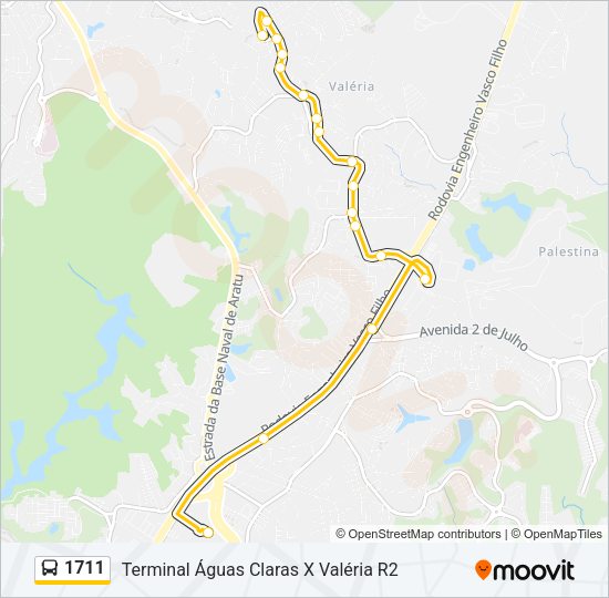 Mapa da linha 1711 de ônibus