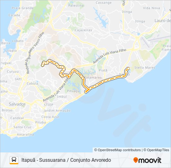 Mapa da linha L204-01 ITAPUÃ - SUSSUARANA / CONJUNTO ARVOREDO de ônibus