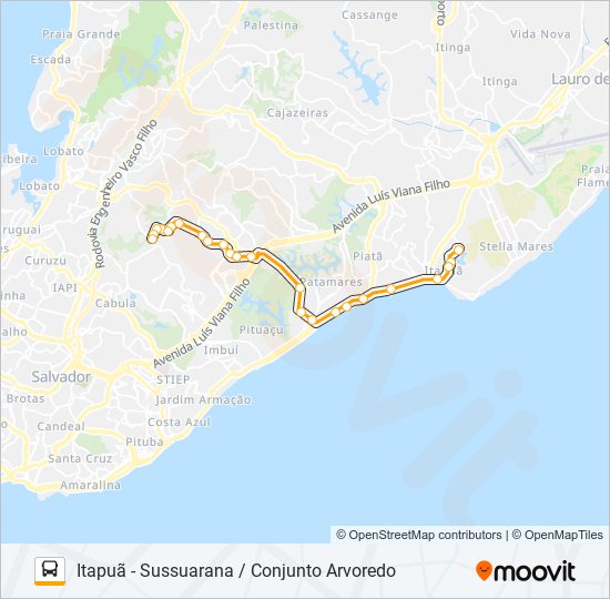 Mapa de L204-01 ITAPUÃ - SUSSUARANA / CONJUNTO ARVOREDO de autobús