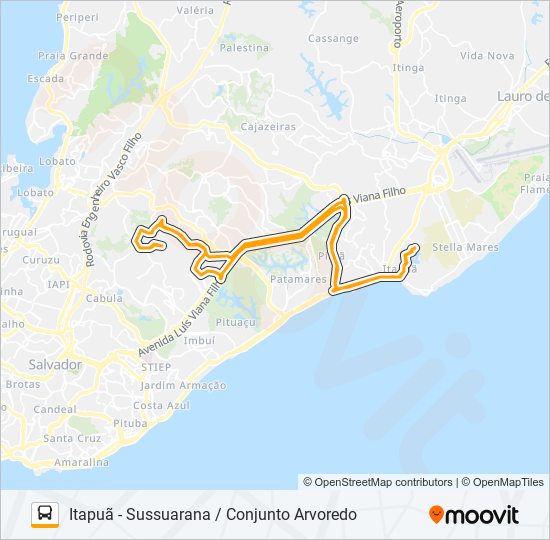 Mapa da linha L204-01 ITAPUÃ - SUSSUARANA / CONJUNTO ARVOREDO de ônibus