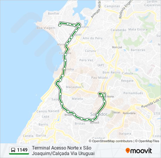 Mapa da linha 1149 de ônibus