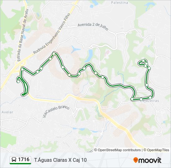 Mapa da linha 1716 de ônibus