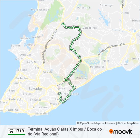 Mapa da linha 1719 de ônibus